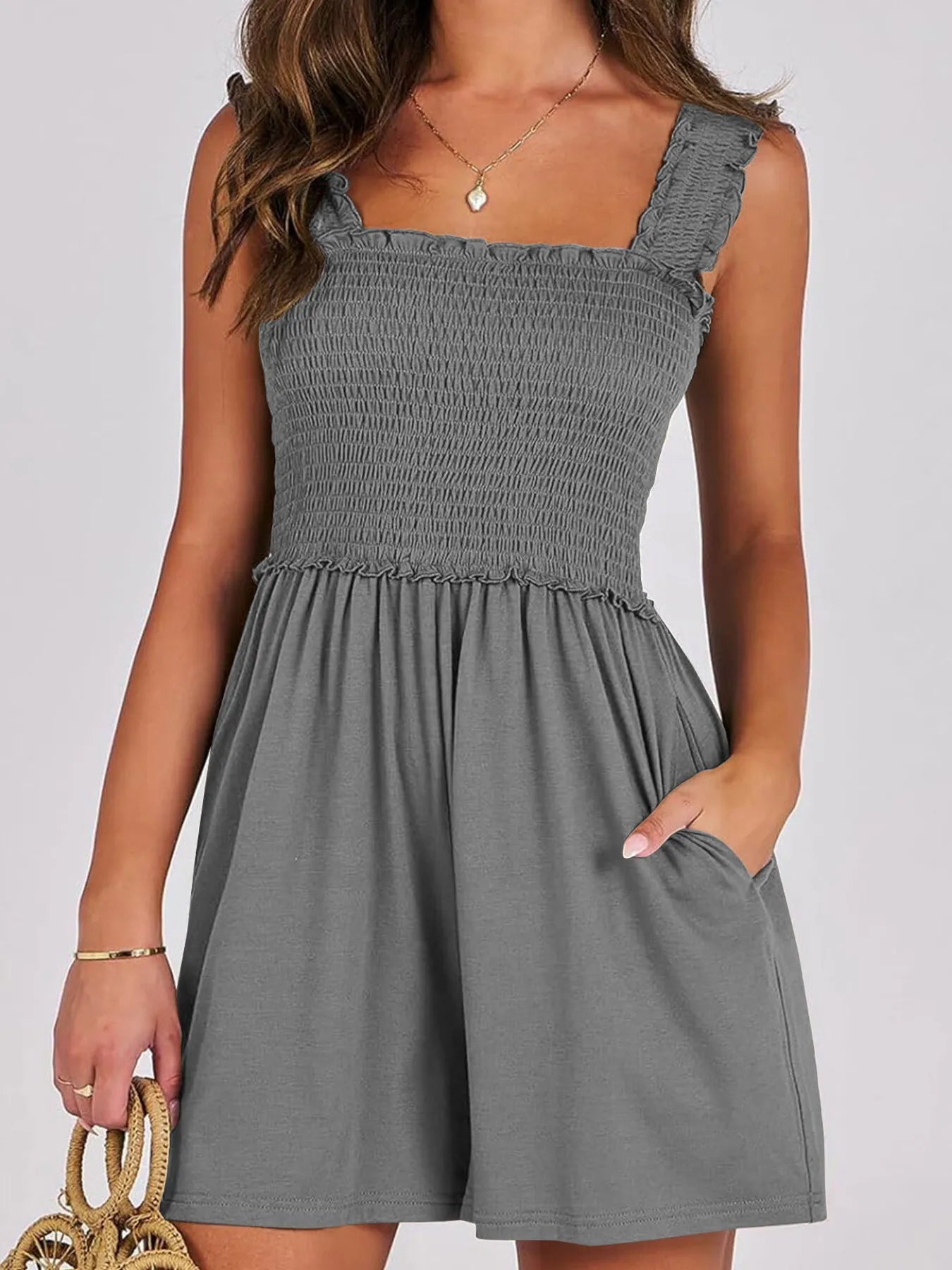 Smocked Square Neck Summer Romper Easy Apparels
