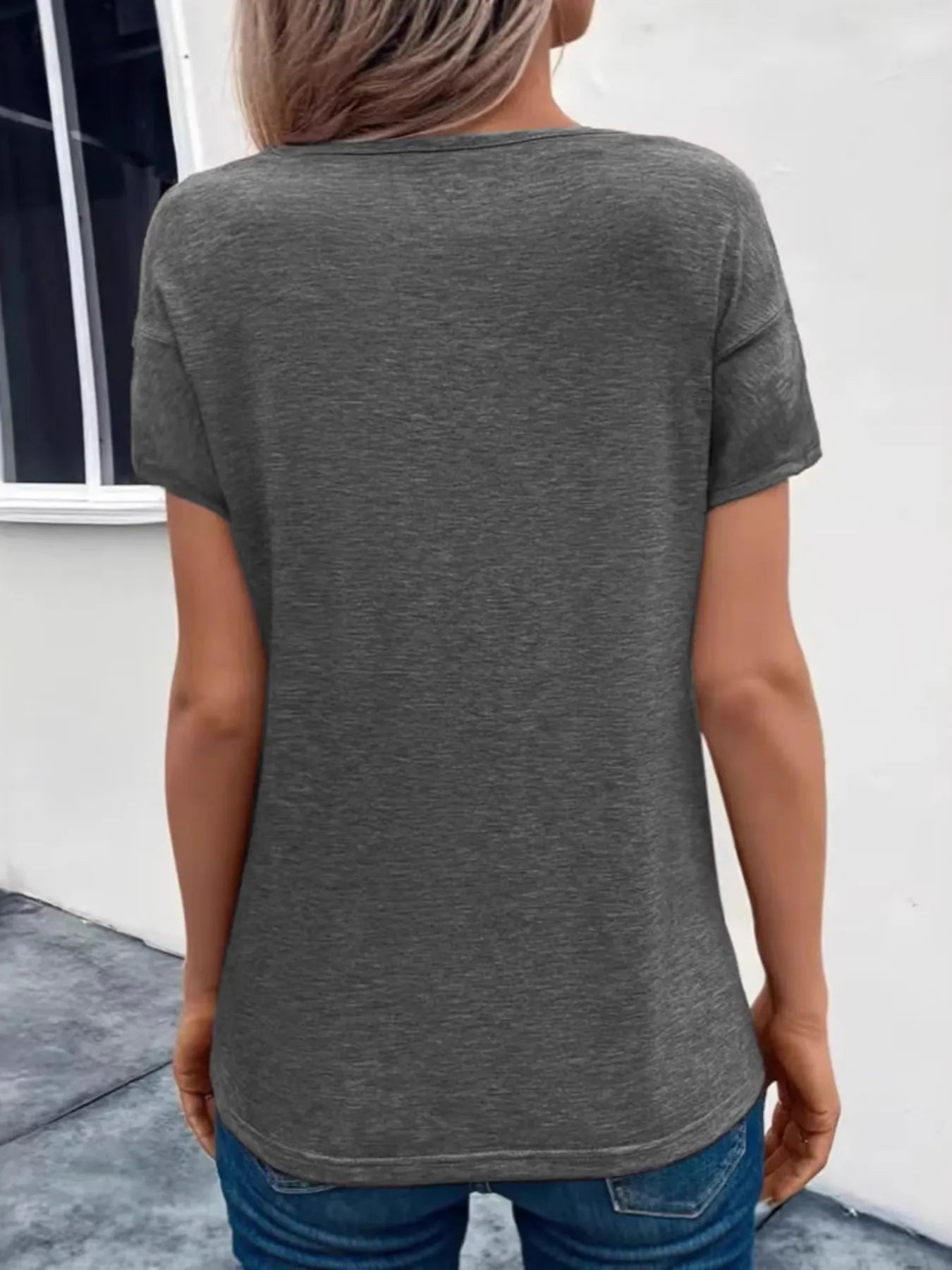 Trendsi Short Sleeve V-Neck Ruched T-Shirt
