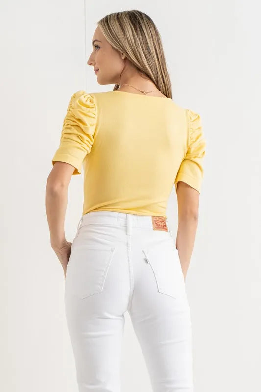Trendsi And The Why Shirring Puff Sleeve Bodysuit