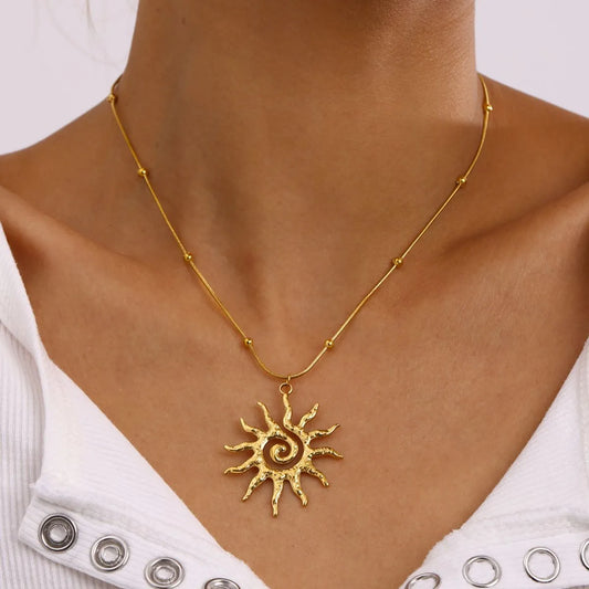 18K Gold-Plated Sun Pendant Necklace Gold One Size Easy Apparels