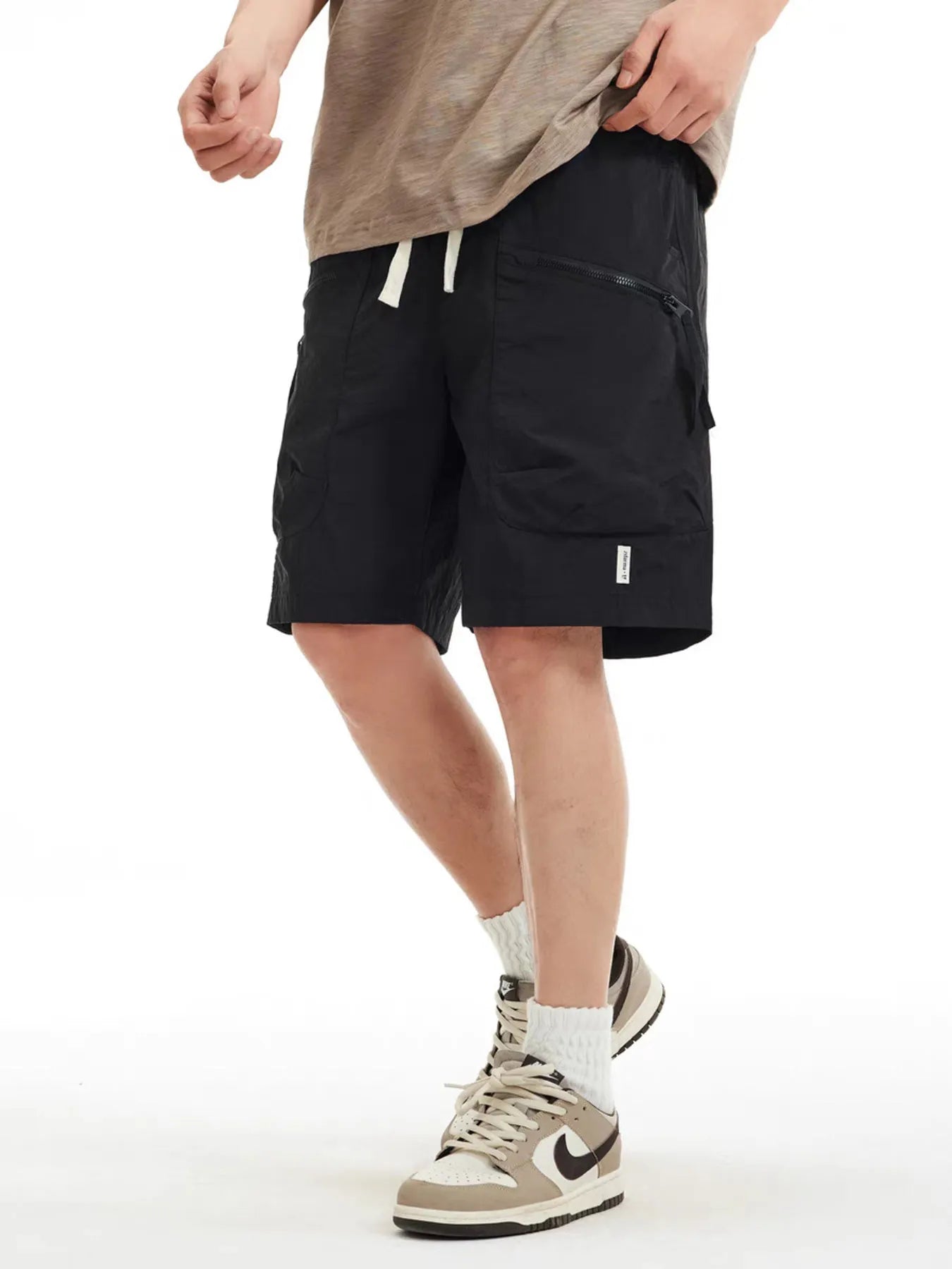 Men's Plus Size Drawstring Cargo Shorts with Multiple Pockets Black Easy Apparels