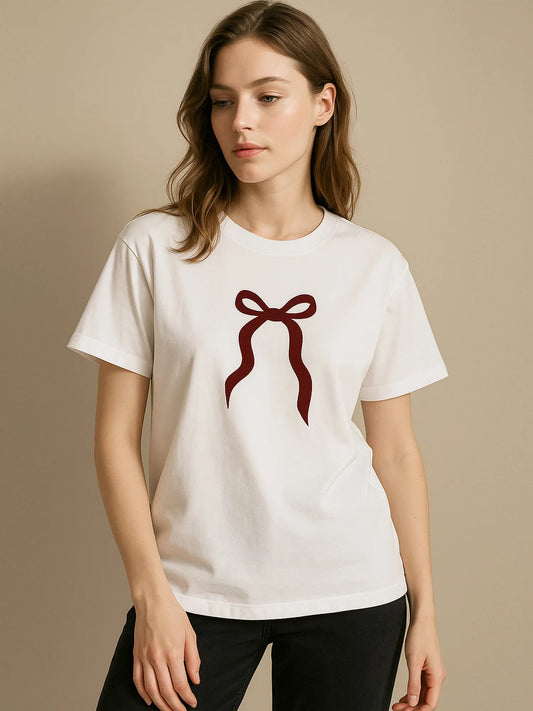 Trendsi Plus Size Bow Round Neck Short Sleeve T-Shirt White