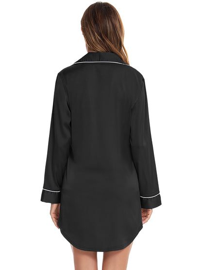 Button Up Lapel Collar Night Dress with Pocket Easy Apparels