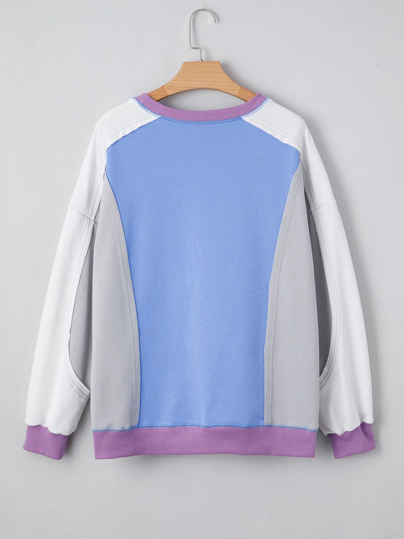 Trendsi Exposed Seam Colorblock Patchwork Ribbed Trim Sweatshirt