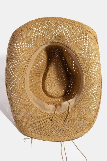 Fame Mixed Beaded Strap Western Fedora Straw Hat Easy Apparels
