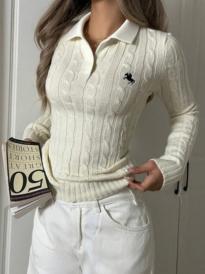 Trendsi Cable Knit Long Sleeve Sweater White
