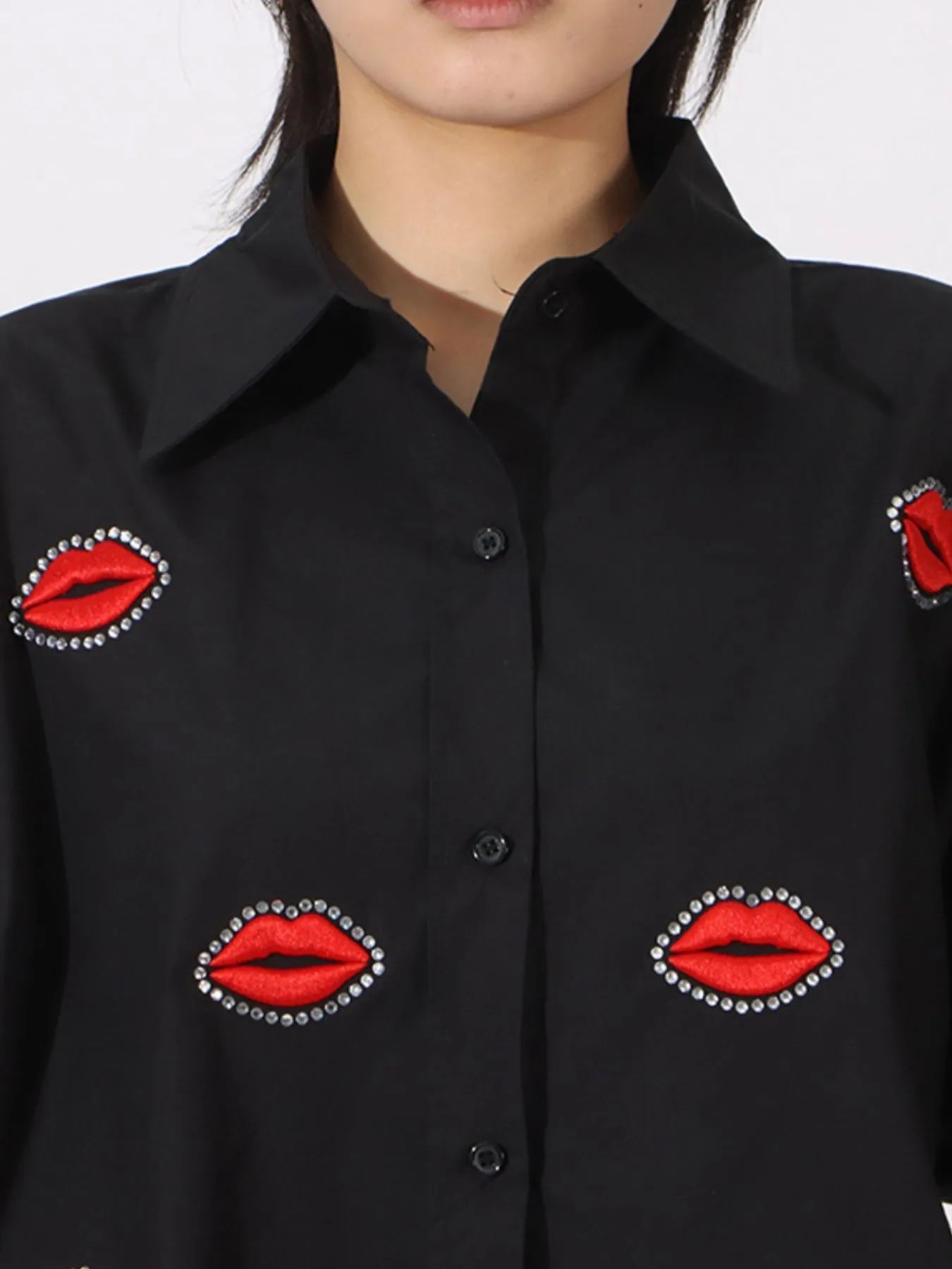 Trendsi Lips Button Up Long Sleeve Shirt
