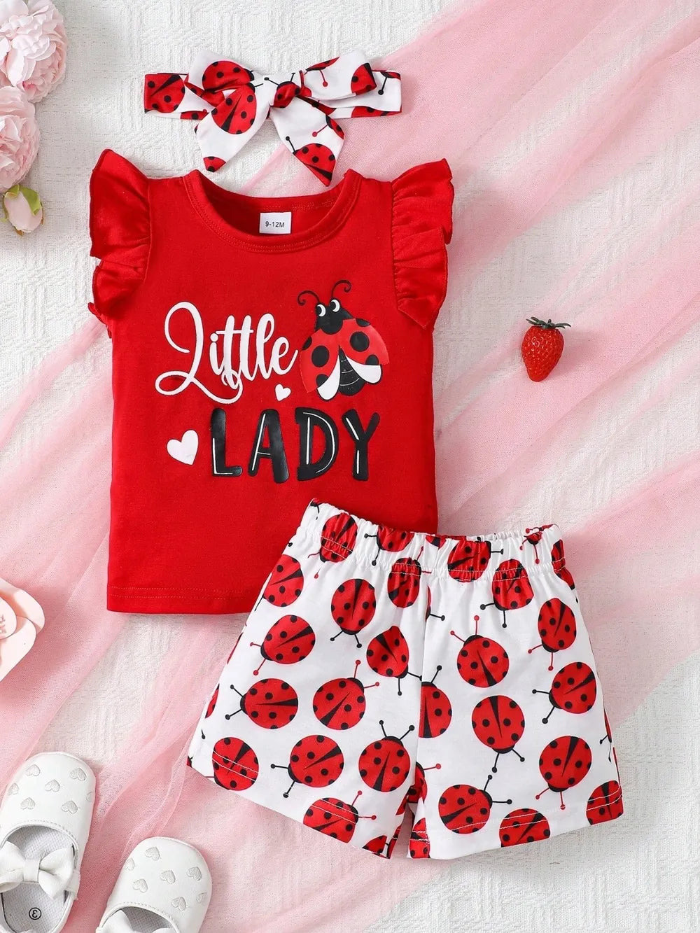 Children's Headband, Round Neck Ruffle Sleeve Top and Pants Set Easy Apparels