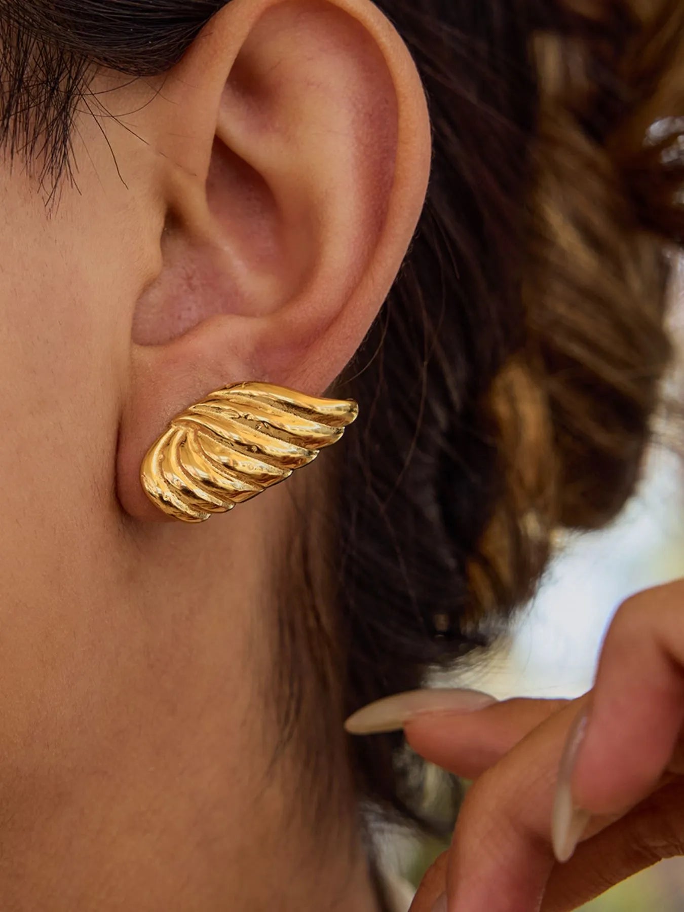 18K Gold-Plated Angel Wing Stud Earrings Easy Apparels