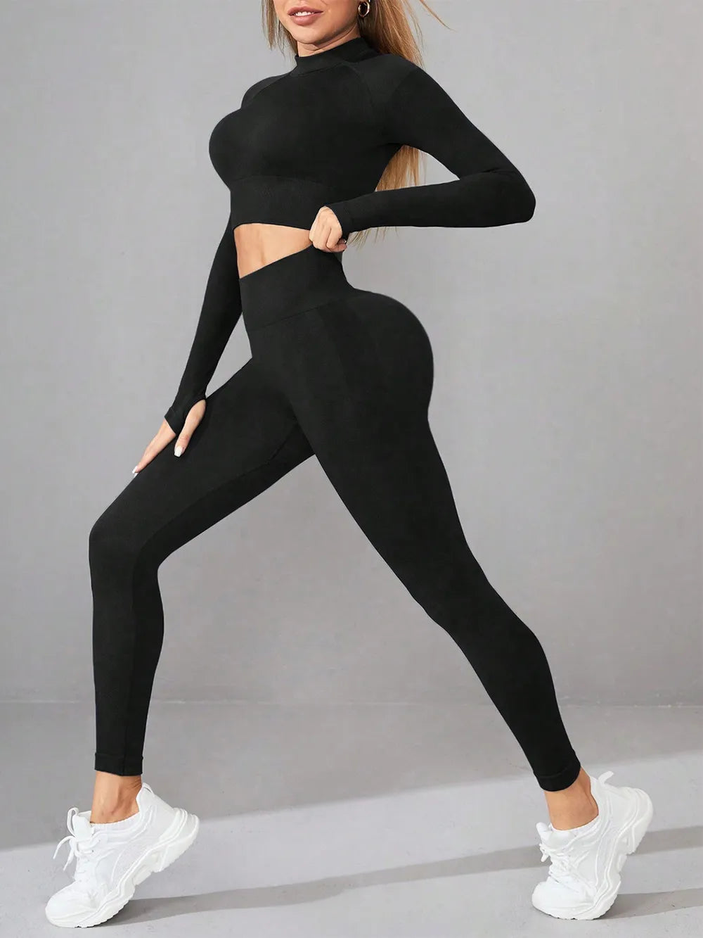 Mock Neck Long Sleeve Top and Leggings Active Set Easy Apparels