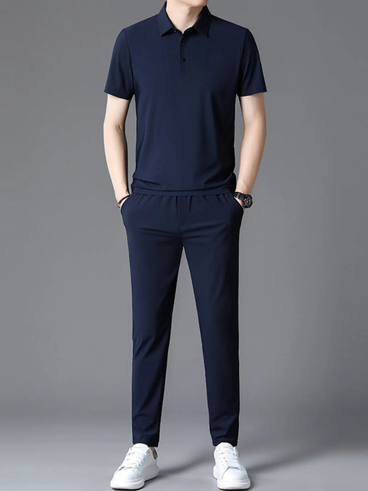 Men's Full Size Button Detail Short Sleeve Polo Plus Size Easy Apparels