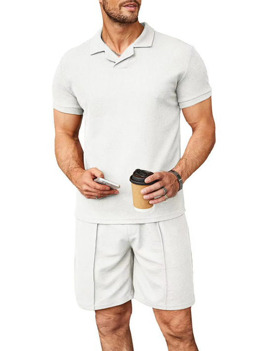 Men's Plus Size Short Sleeve Top and Shorts Set White Easy Apparels