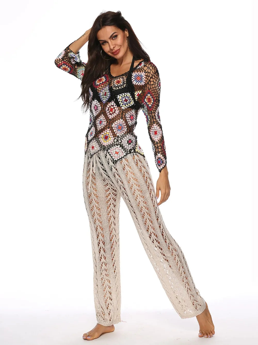 Cutout Drawstring High Waist Swim Pants Easy Apparels