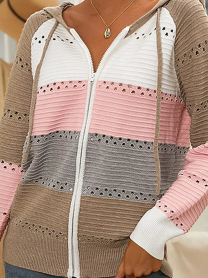 Color Block Drawstring Hooded Sweater Easy Apparels