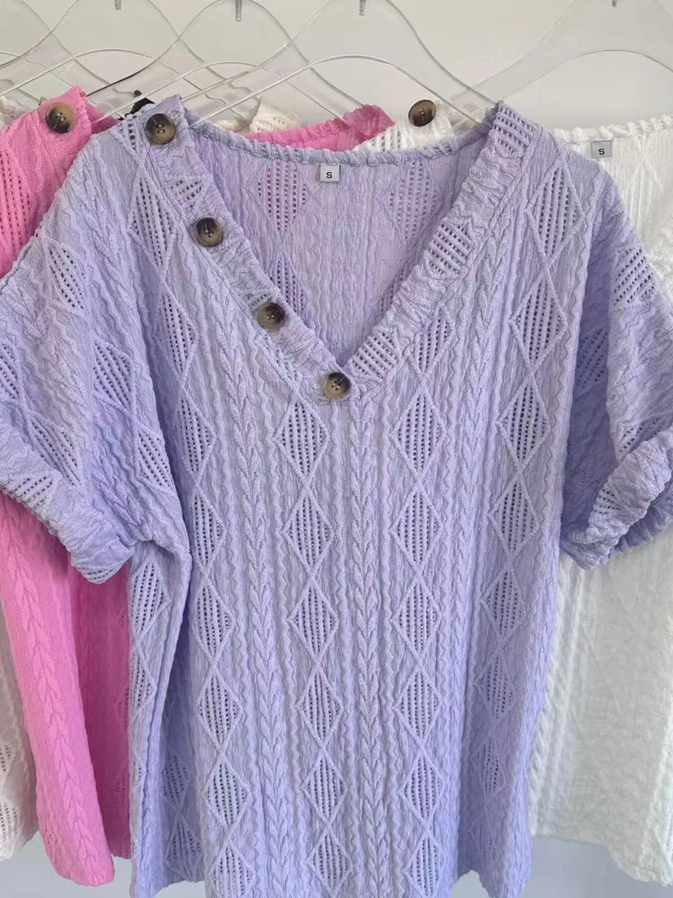 Trendsi Textured V-Neck Short Sleeve Top Purple