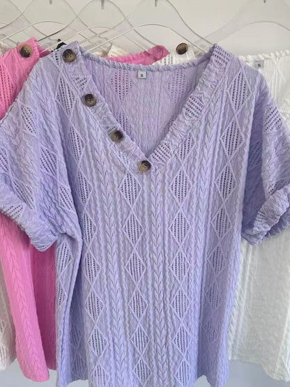 Trendsi Textured V-Neck Short Sleeve Top Purple