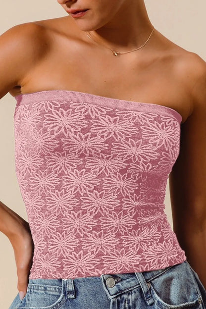 Trendsi SO ME Jacquard Floral Two Tone Seamless Tube Top