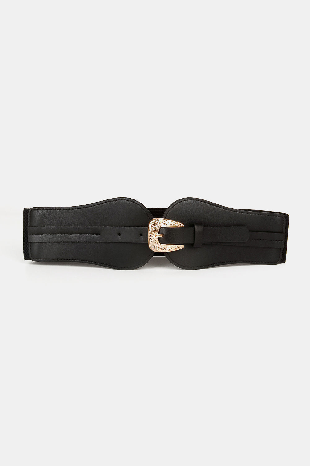 Wide Elastic Belt with Alloy Buckle Black One Size Easy Apparels