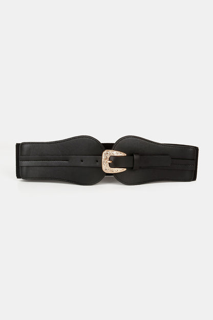 Wide Elastic Belt with Alloy Buckle Black One Size Easy Apparels