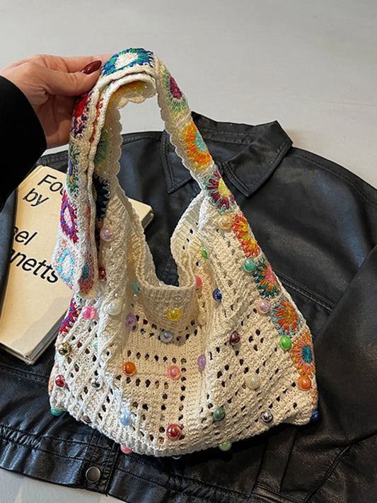 Colorful Beaded Crochet Shoulder Bag Easy Apparels