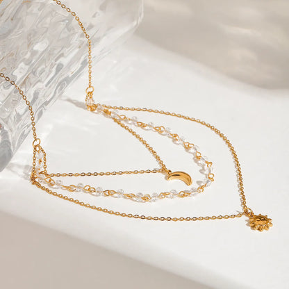 18K Gold-Plated Layered Moon Sun Pendant Necklace Easy Apparels