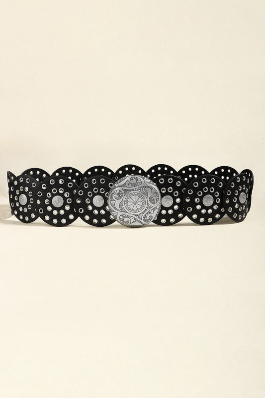 Vintage PU Leather Wide Belt Silver Black One Size Easy Apparels
