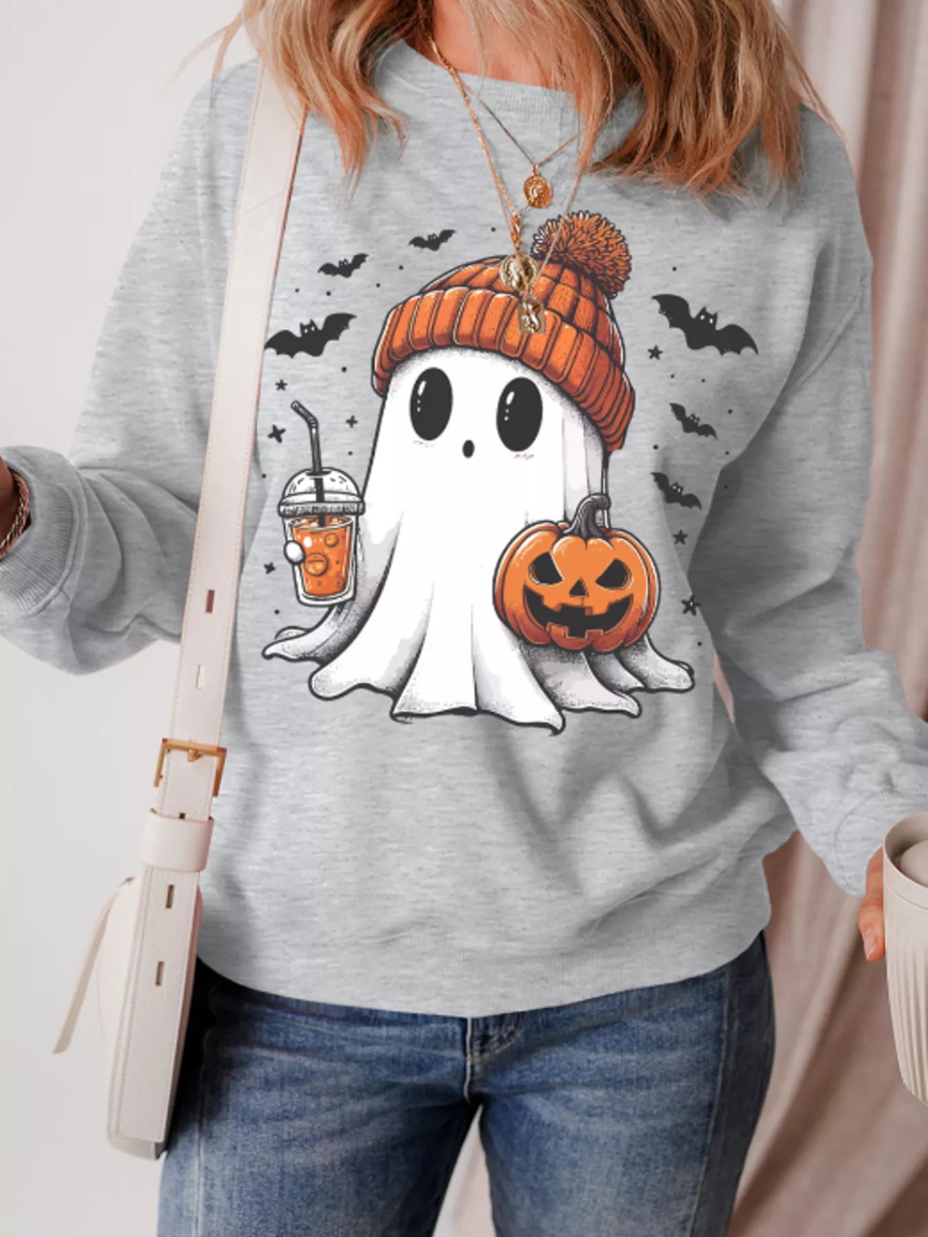 Halloween Ghost Round Neck Sweatshirt Easy Apparels