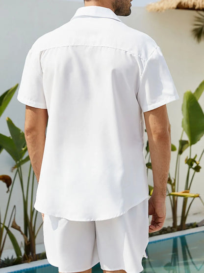 Men's Full Size Button Up Shirt and Shorts Set Plus Size Easy Apparels