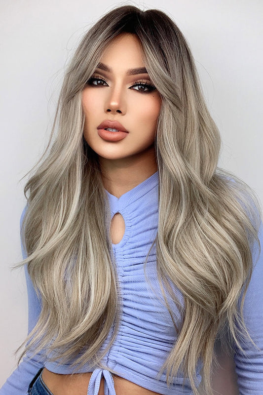 Full Machine Long Wave Wigs 26'' Ash Blonde Balayage One Size Easy Apparels