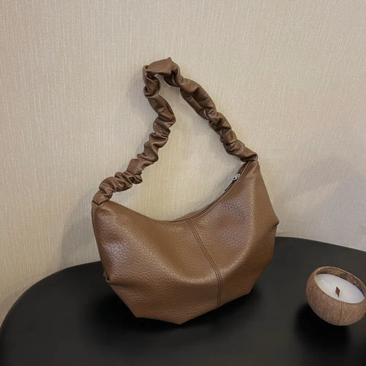 PU Leather Shoulder Bag Brown One Size Easy Apparels