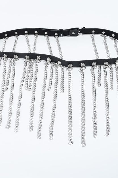 Fringed Chain PU Leather Belt Easy Apparels