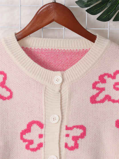 Floral Pattern Button-Up Cardigan Easy Apparels