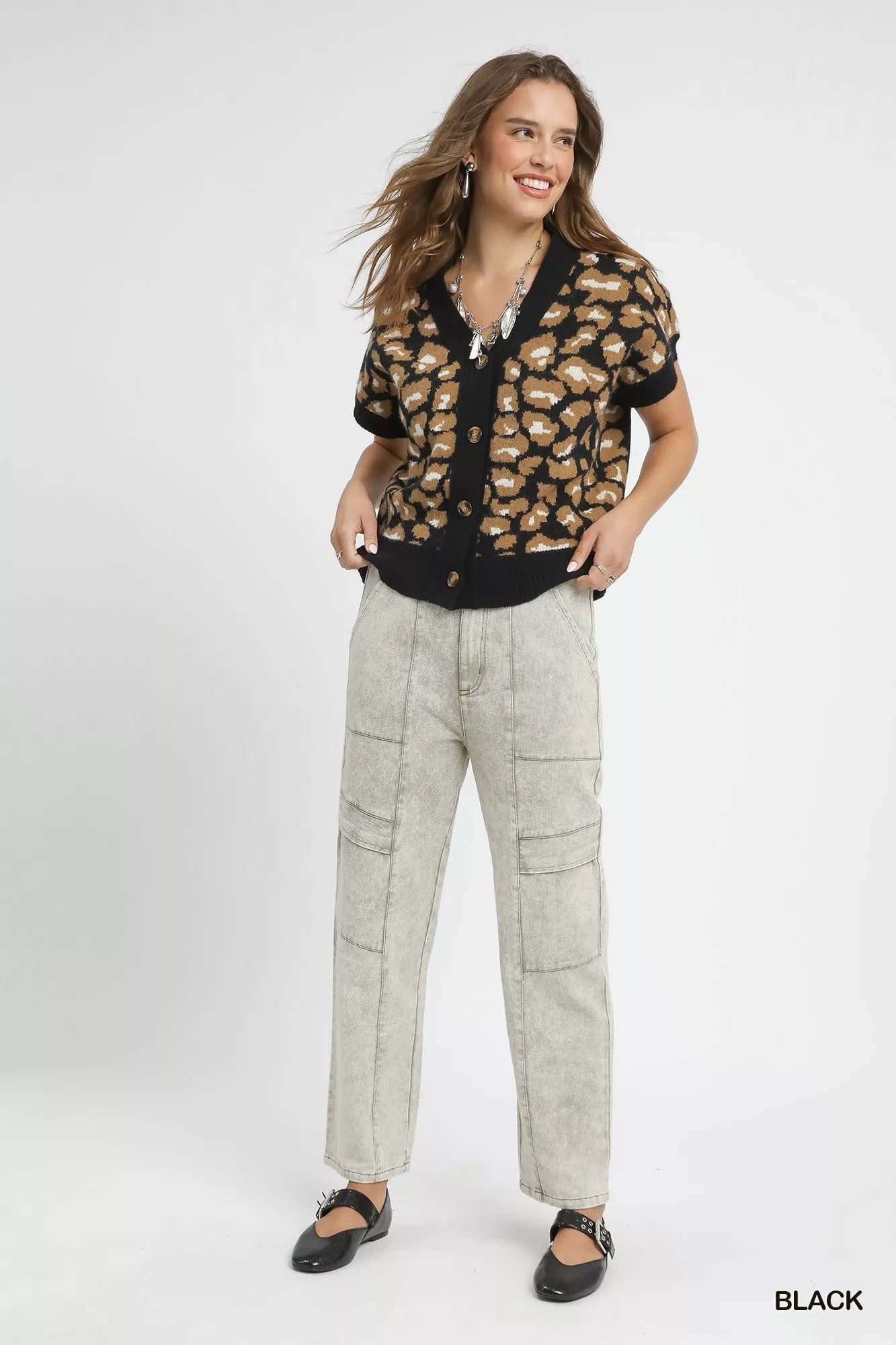 Umgee Leopard Button Down Short Sleeve Cardigan Easy Apparels