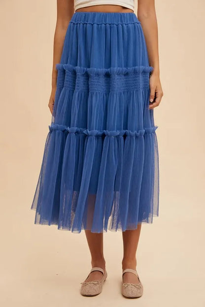 Annie Wear Tulle Tiered Midi Skirt ROYAL Easy Apparels