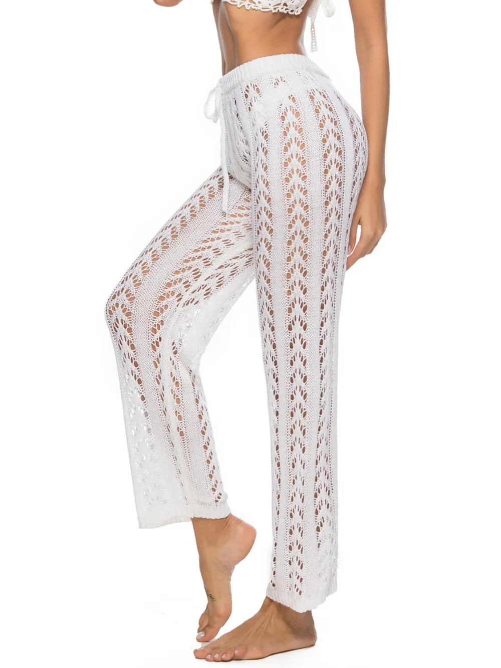 Cutout Drawstring High Waist Swim Pants Easy Apparels
