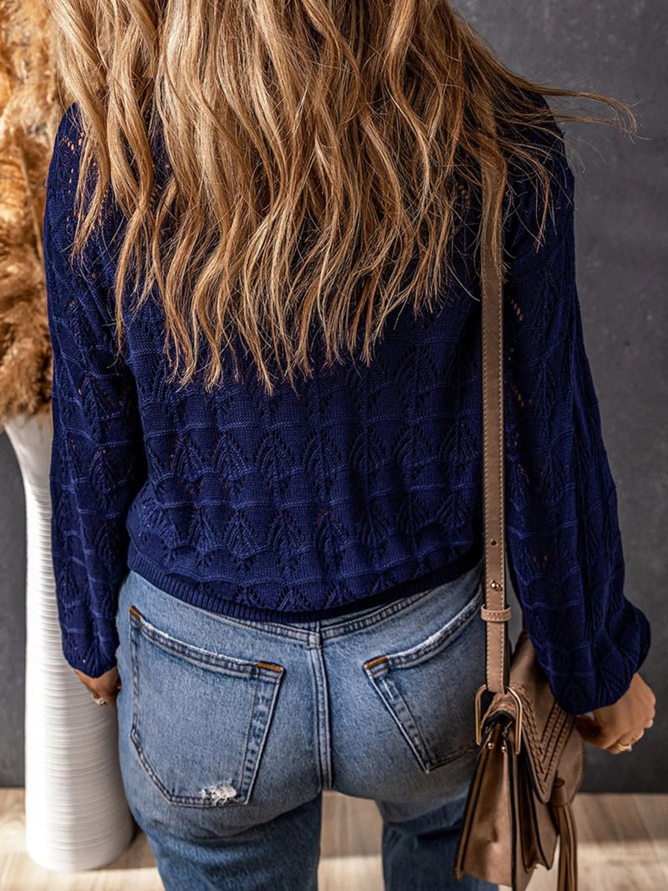 Openwork Button Up Cardigan Easy Apparels