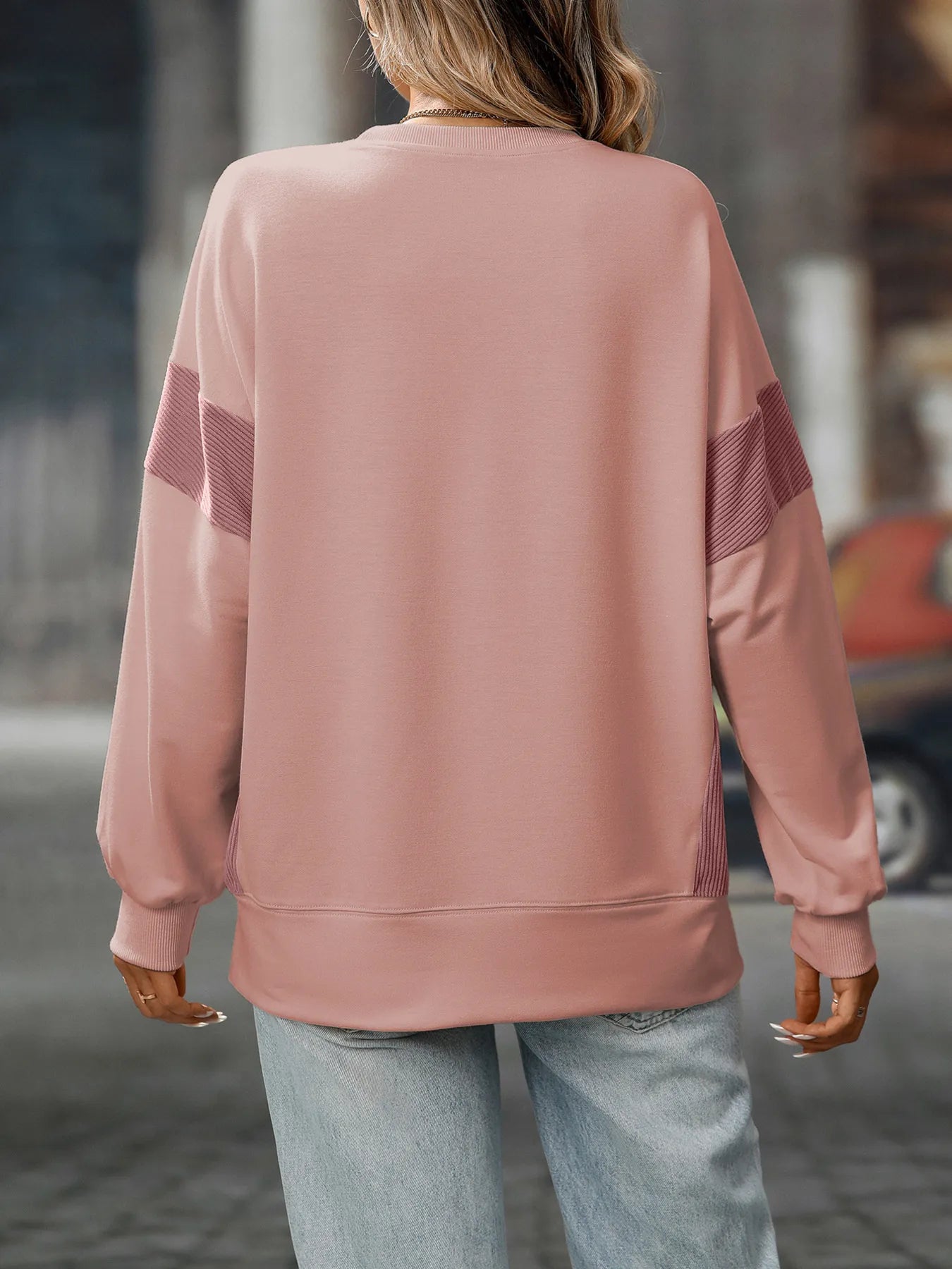 Trendsi Slit Round Neck Long Sleeve Sweatshirt