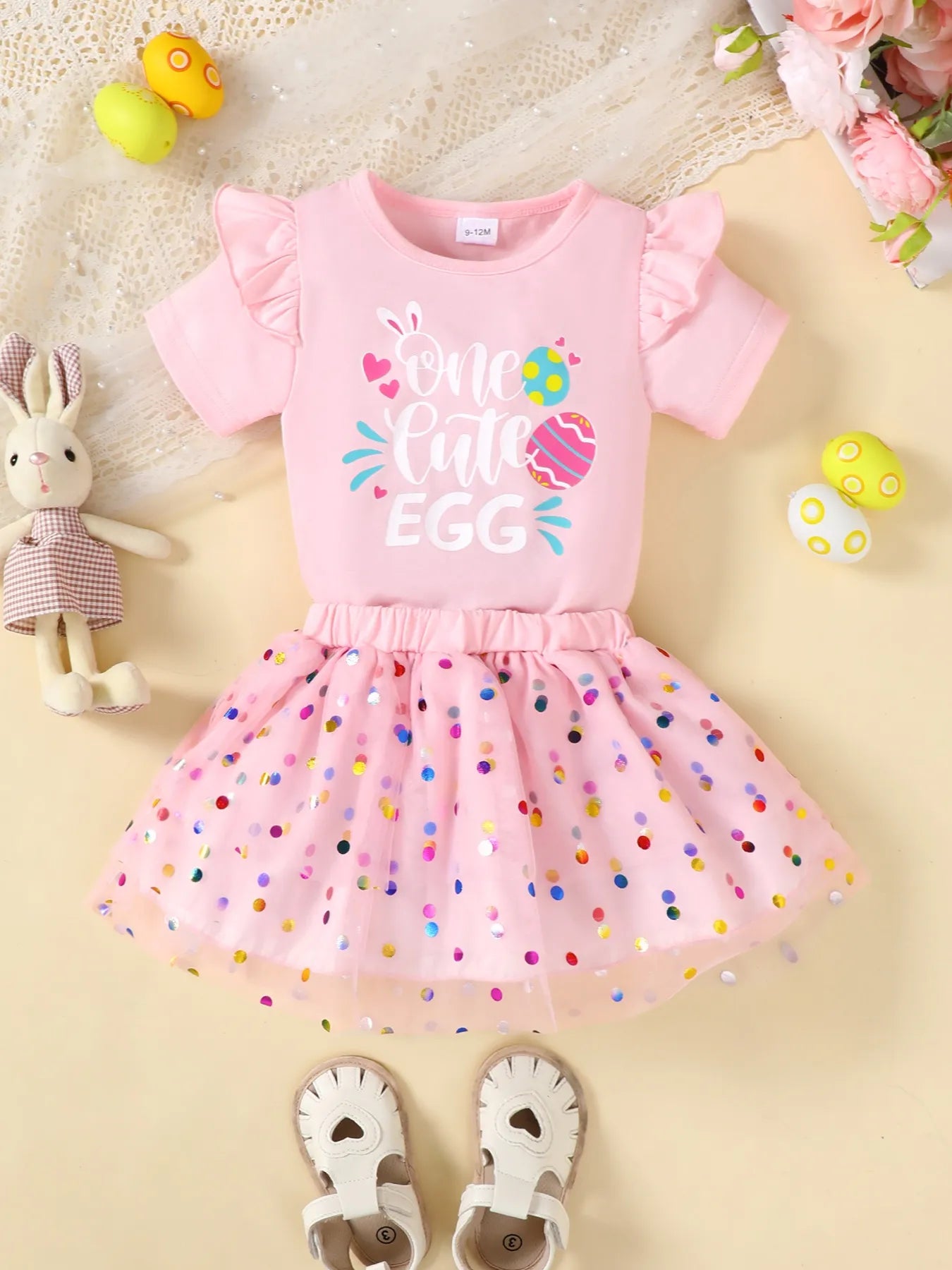 Children's Ruffled Graphic Bodysuit and Skirt Set Easy Apparels