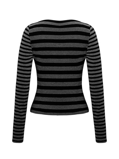 Trendsi Striped Long Sleeve Contrast T-Shirt