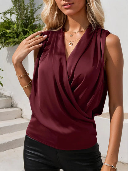 Trendsi Ruched Surplice Sleeveless Top