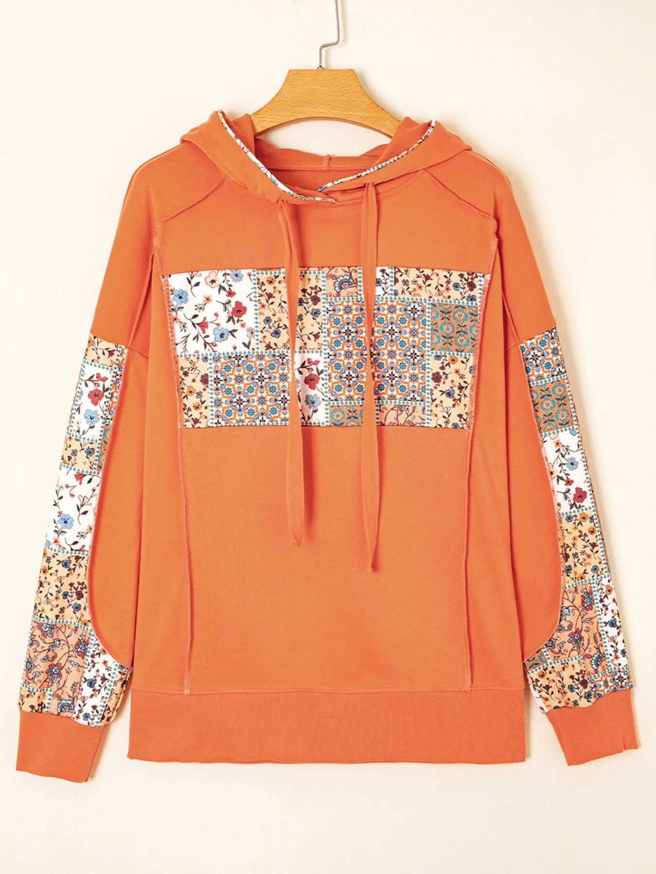 Trendsi Floral Patchwork Hoodie with Drawstring