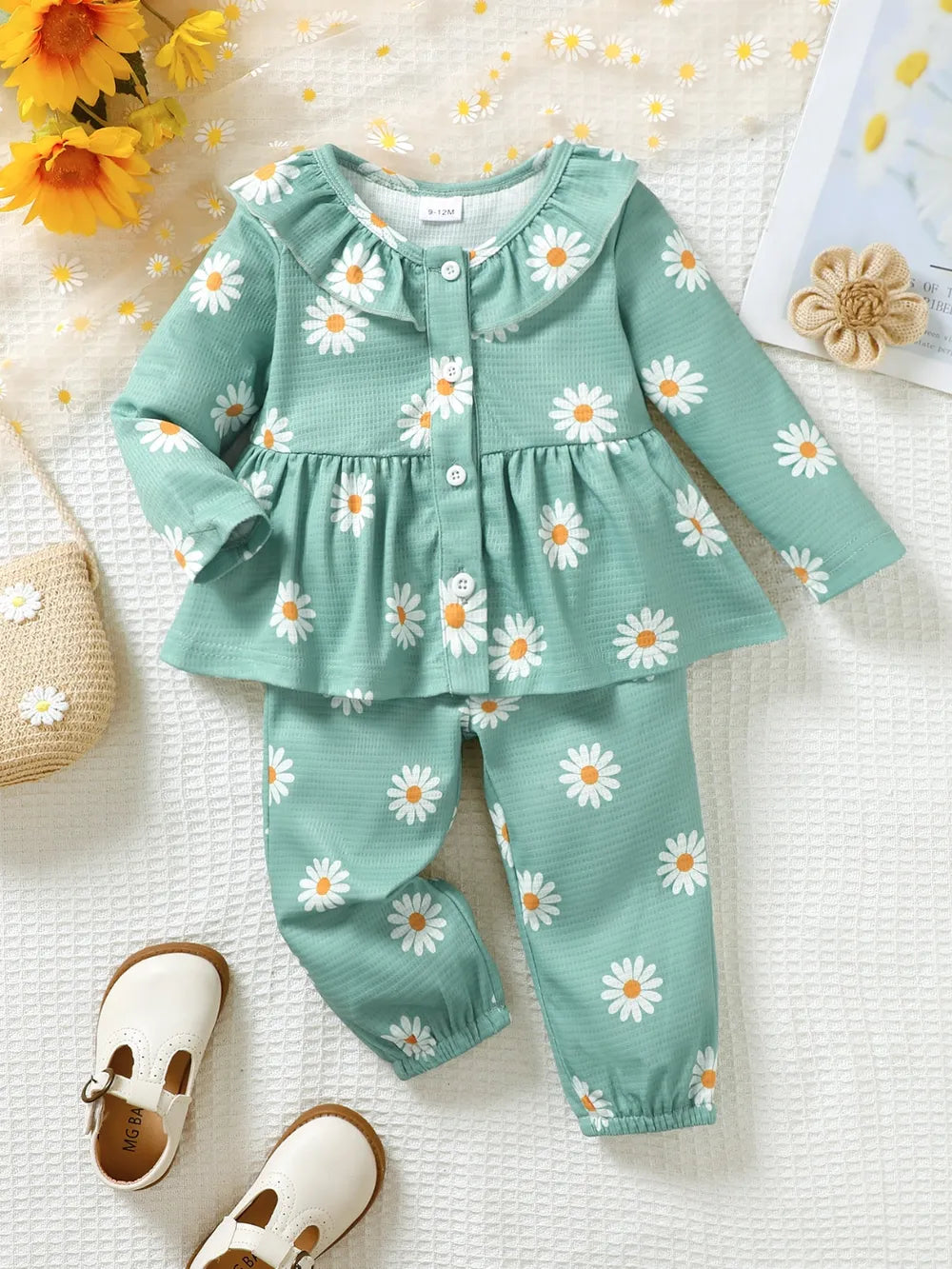 Children's Peplum Blouse and Pants Set Gum Leaf Easy Apparels
