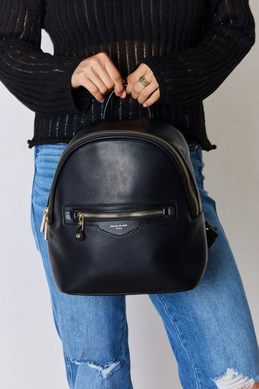 David Jones PU Leather Backpack Black One Size Easy Apparels
