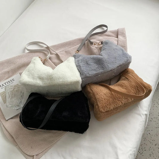 Faux Fur Removable Strap Shoulder Bag Easy Apparels