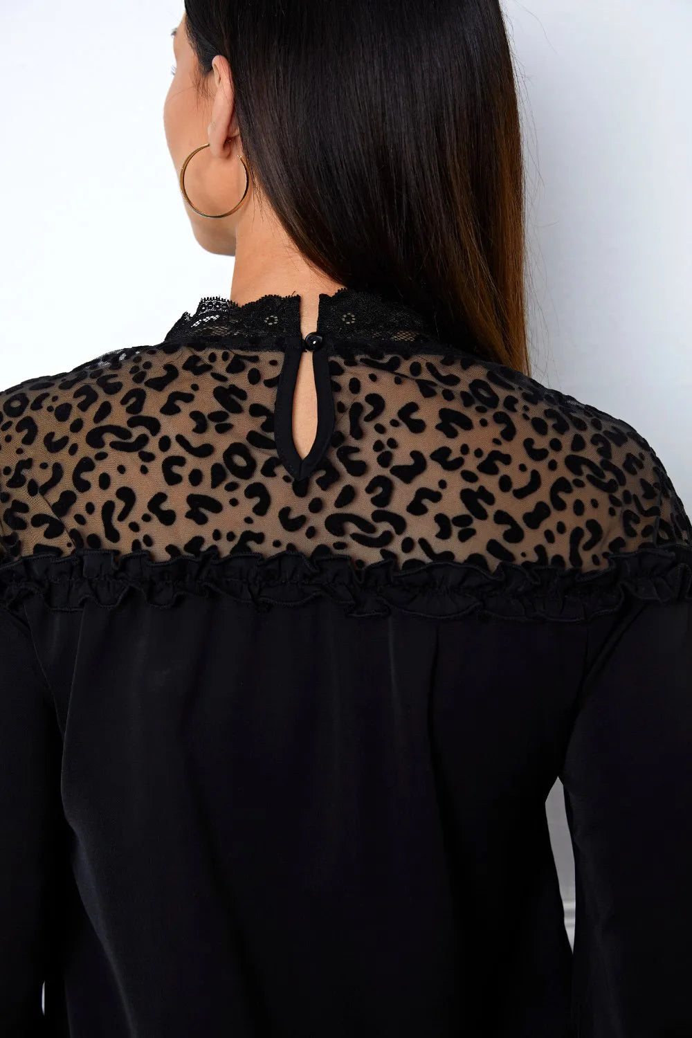 Trendsi Leopard Frill Flounce Sleeve Blouse