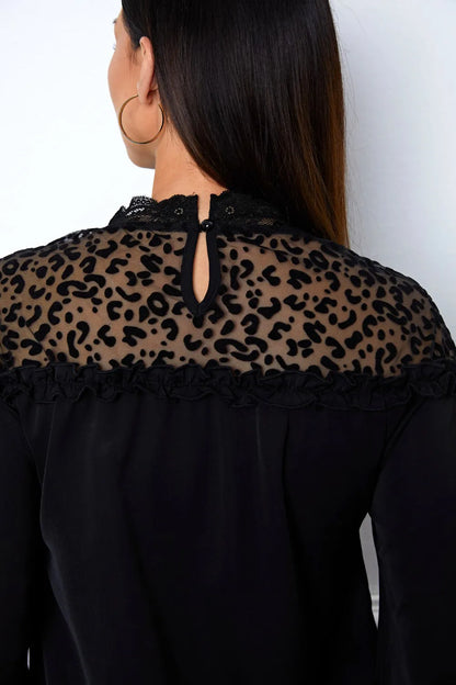 Trendsi Leopard Frill Flounce Sleeve Blouse