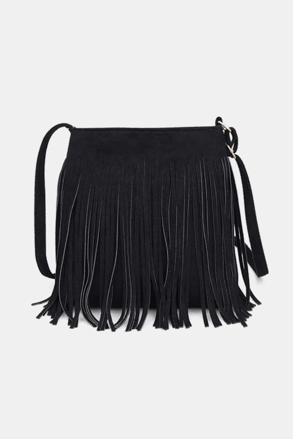 Suede Fringe Shoulder Bag Black One Size Easy Apparels