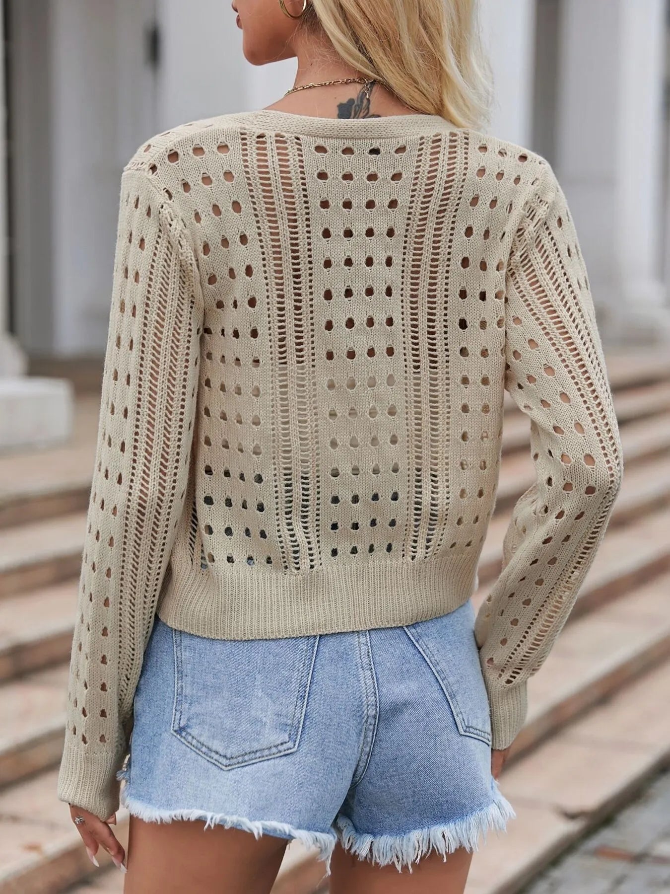Hollow Out Knit Button-Up Cardigan Easy Apparels