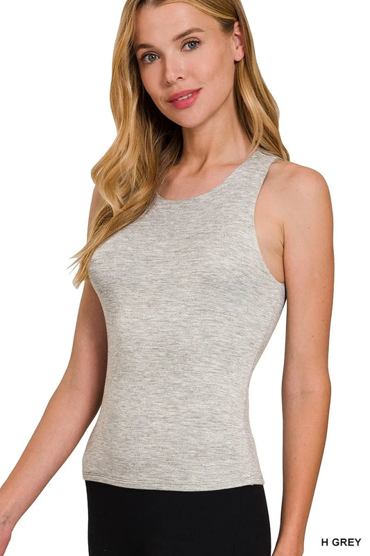 Trendsi Zenana Premium Rayon Double Layered Round Neck Tank Top H GREY