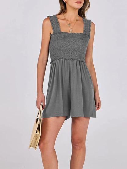 Smocked Square Neck Summer Romper Easy Apparels